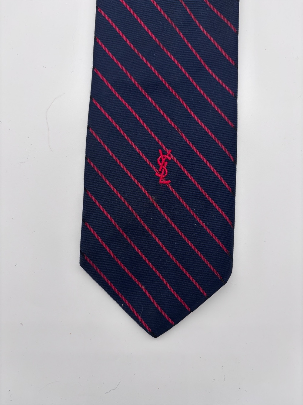 Yves Saint Laurent Navy Tie with Pink Diagonal Stripes